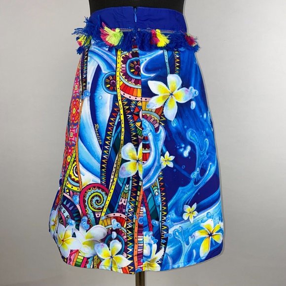 Rosalita McGee M Floral Patterned Artsy Abstract Pom Pom Accented Skirt - Picture 3 of 12